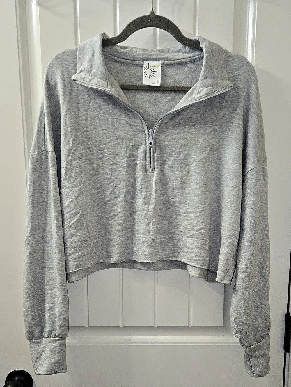 Offline by Aerie Cropped Quarter-Zip Pullover Gray Cropped Quarter-Zip Size